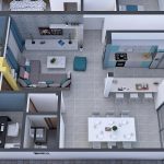Diseño casa moderna Los Rosales Render interior, perspectiva aérea 2_ Diseño casa moderna Los Rosales