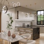 Render interior comedor y cocina 1_ Diseño casa campestre Álamos