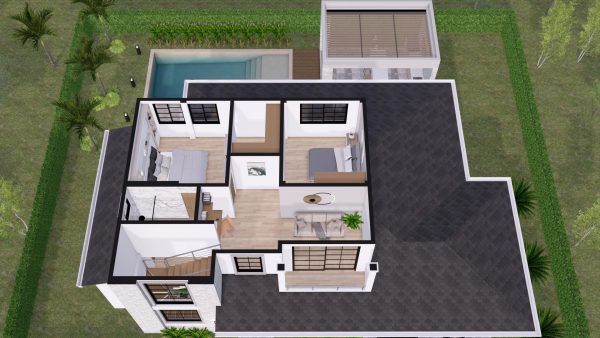 Render interior perspectiva aérea segundo piso_ Diseño casa campestre Álamos
