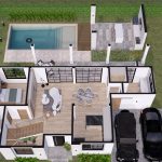 Render interior perspectiva aérea primer piso_ Diseño casa campestre Álamos