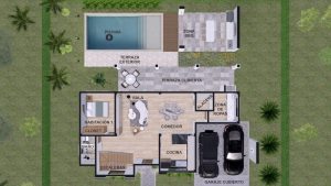 Render interior planta primer piso_ Diseño casa campestre Álamos