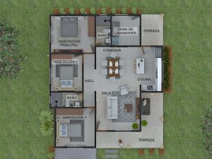 Render planta arquitectónica primer piso_ Diseño casa campestre La Vega