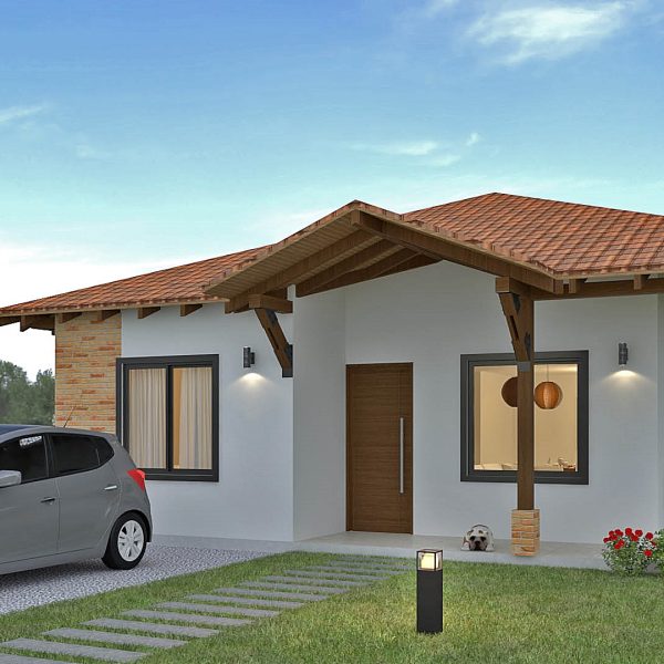 Render exterior, fachada principal 1_ Diseño casa campestre La Vega