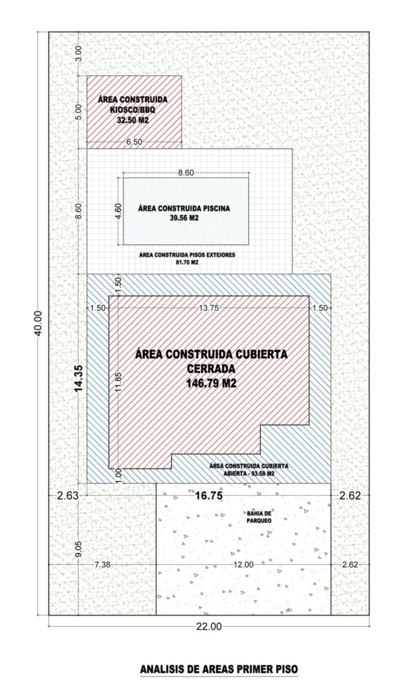 Diseño casa campestre Alcalá_ Esquema de áreas primer piso