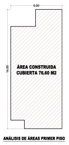 Análisis de área, primer piso, Diseño casa moderna unifamiliar 6x14
