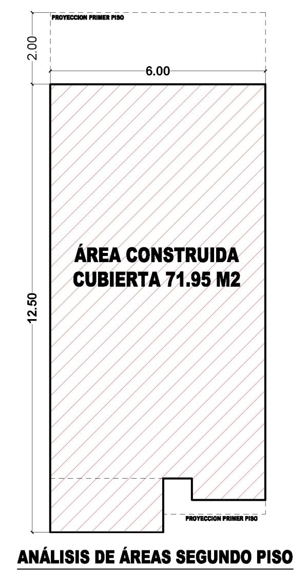 Análisis de área, segundo piso, Diseño casa moderna unifamiliar 6x14