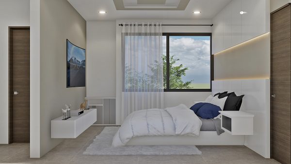 Render interior habitacion_ Diseño casa moderna Serrania