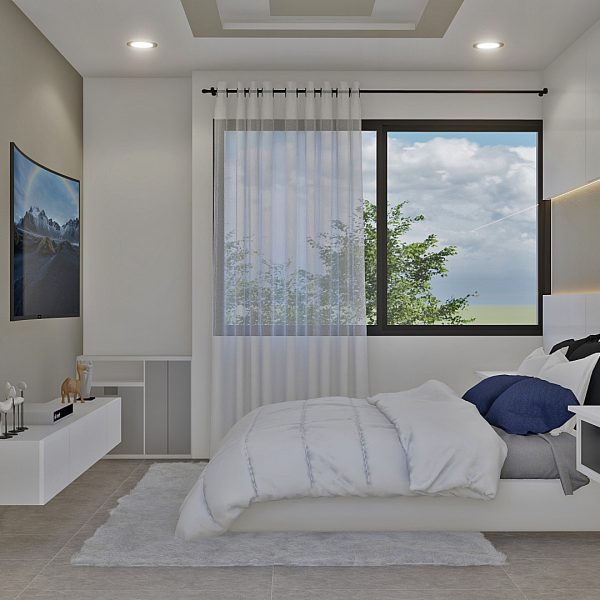 Render interior habitacion_ Diseño casa moderna Serrania