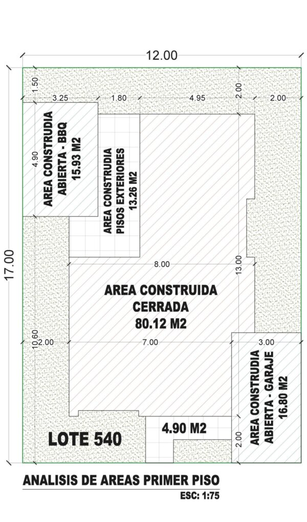 Esquema de áreas primer piso_ Diseño casa moderna Serrania