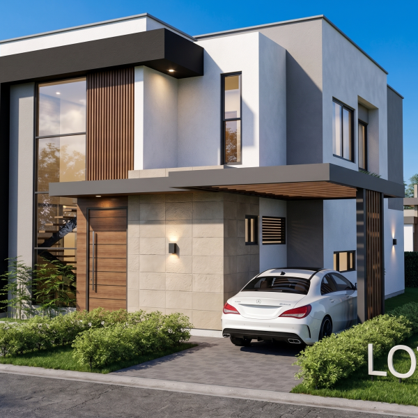 Render fachada exterior 1_ Diseño casa moderna Serrania