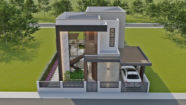 Render perspectiva aérea_ Diseño casa moderna Serrania