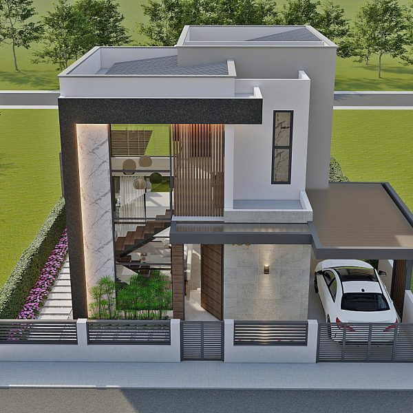 Render perspectiva aérea_ Diseño casa moderna Serrania