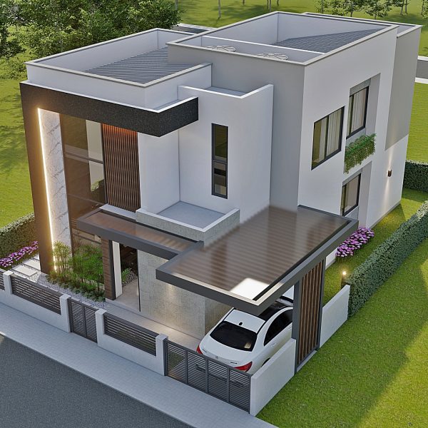 Render perspectiva aérea 2_ Diseño casa moderna Serrania