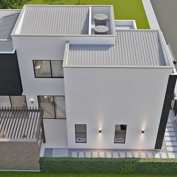 Render perspectiva aérea 5_ Diseño casa moderna Serrania