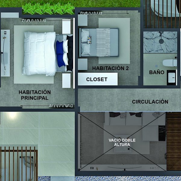 Render planta segundo piso_ Diseño casa moderna Serrania
