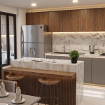 Render interior cocina, Diseño casa moderna unifamiliar