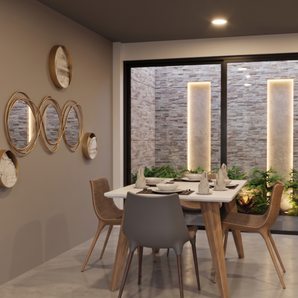 Render interior sala, Diseño casa moderna unifamiliar