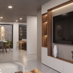 Render interior sala, Diseño casa moderna unifamiliar