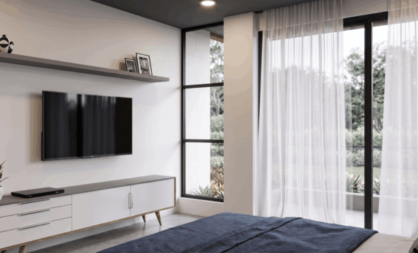 Render interior habitación, Diseño casa moderna unifamiliar