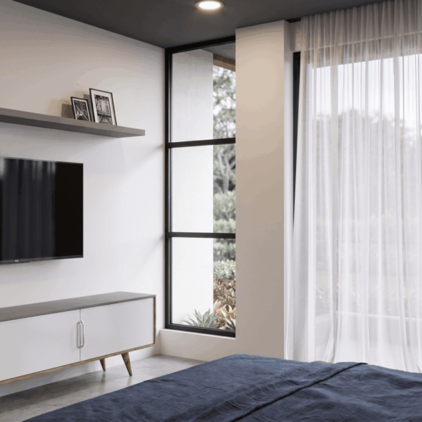 Render interior habitación, Diseño casa moderna unifamiliar