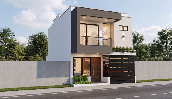 Render fachada 1, Diseño casa moderna unifamiliar