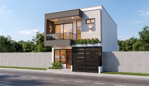Render fachada 2, Diseño casa moderna unifamiliar