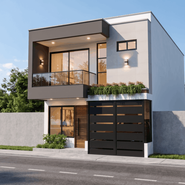 Render fachada 2, Diseño casa moderna unifamiliar