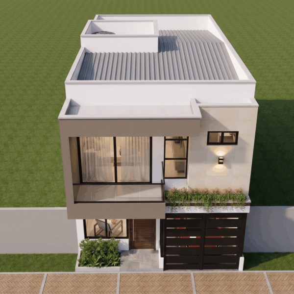 Render perspectiva aérea 1, Diseño casa moderna unifamiliar