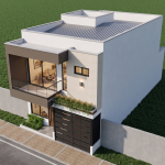 Render perspectiva aérea 2, Diseño casa moderna unifamiliar