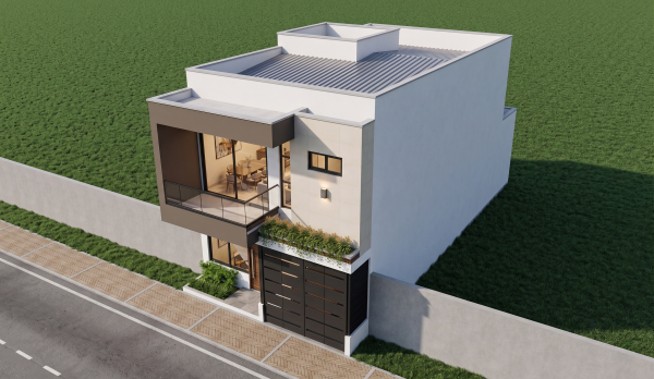Render perspectiva aérea 2, Diseño casa moderna unifamiliar