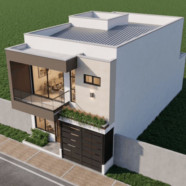 Render perspectiva aérea 2, Diseño casa moderna unifamiliar