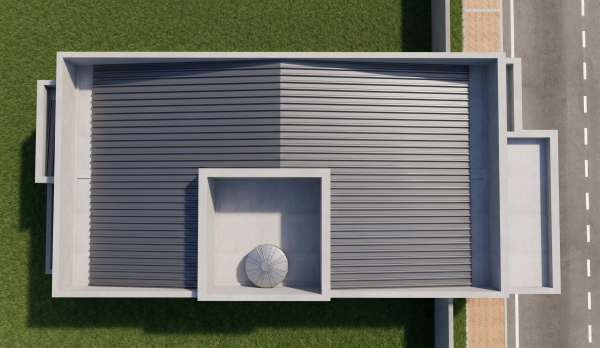 Render perspectiva aérea 3, Diseño casa moderna unifamiliar