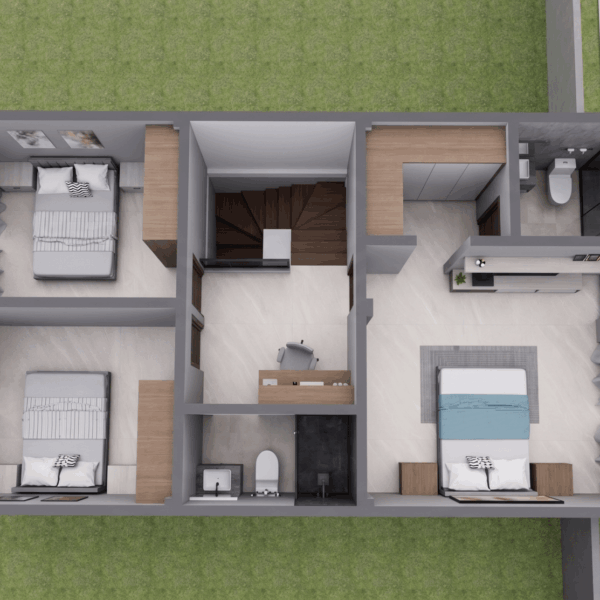 Render planta segundo piso, Diseño casa moderna unifamiliar