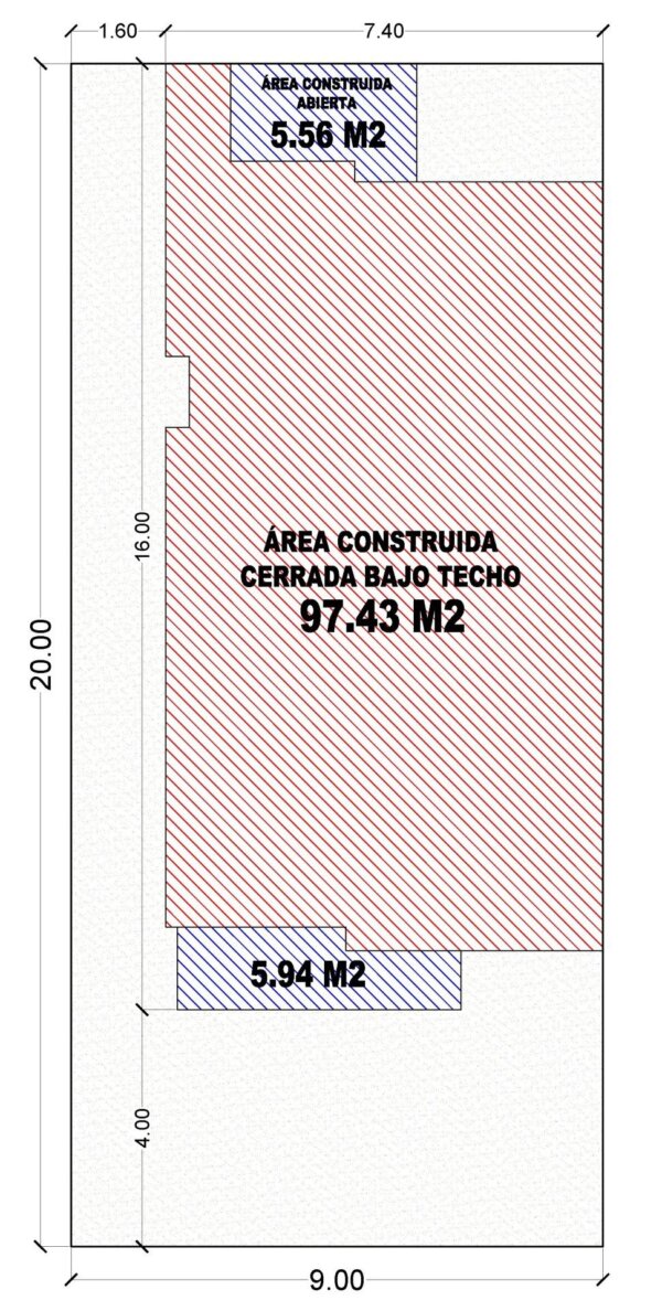 Esquema de áreas primer piso_ Diseño casa pequeña El Oasis