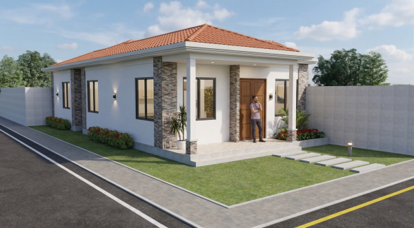 Render fachada exterior 2_ Diseño casa pequeña El Oasis