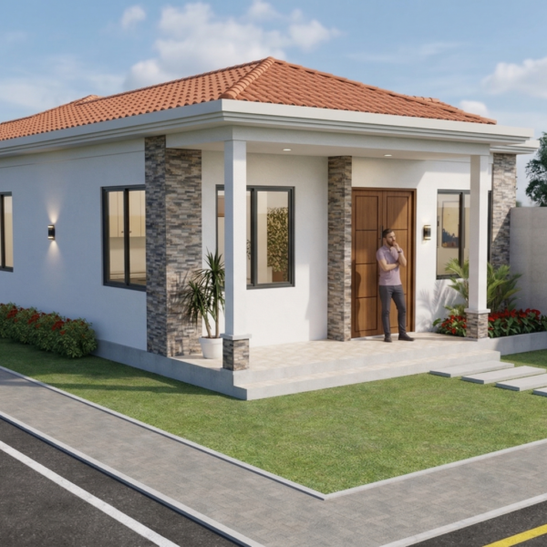 Render fachada exterior 2_ Diseño casa pequeña El Oasis