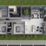 Render perspectiva aérea 1_ Diseño casa pequeña El Oasis