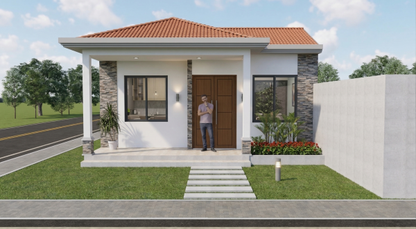 Render fachada exterior 2_ Diseño casa pequeña El Oasis