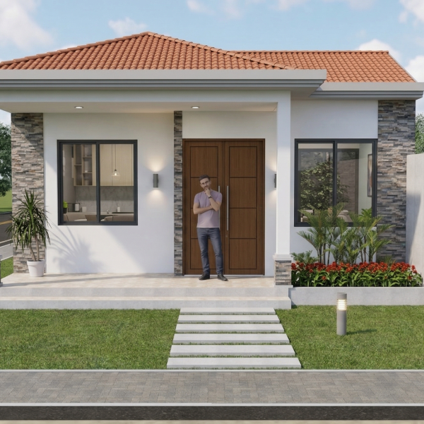 Render fachada exterior 2_ Diseño casa pequeña El Oasis