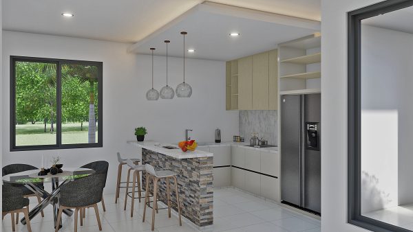 Render interior cocina 1_ Diseño casa pequeña El Oasis
