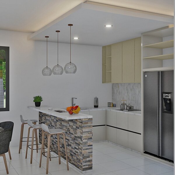 Render interior cocina 1_ Diseño casa pequeña El Oasis