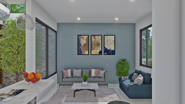 Render interior sala 1_ Diseño casa pequeña El Oasis