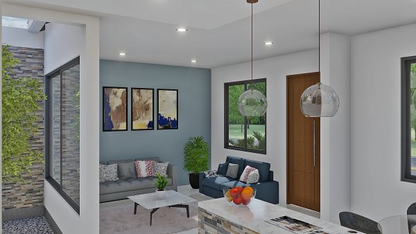 Render interior sala 2_ Diseño casa pequeña El Oasis