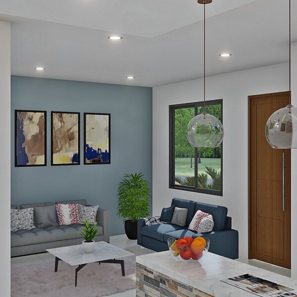 Render interior sala 2_ Diseño casa pequeña El Oasis