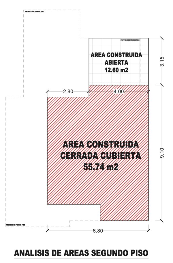 Análisis de área, segundo piso, Diseño casa moderna milu