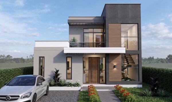 Render fachada 1, Diseño casa moderna milu
