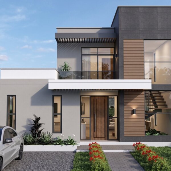 Render fachada 1, Diseño casa moderna milu