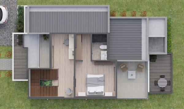Render planta segundo piso, Diseño casa moderna milu
