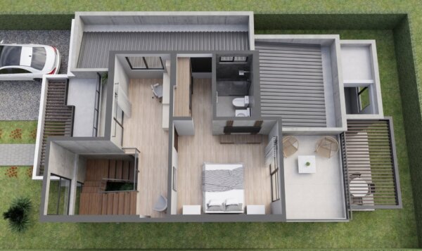 Render planta segundo piso, Diseño casa moderna milu