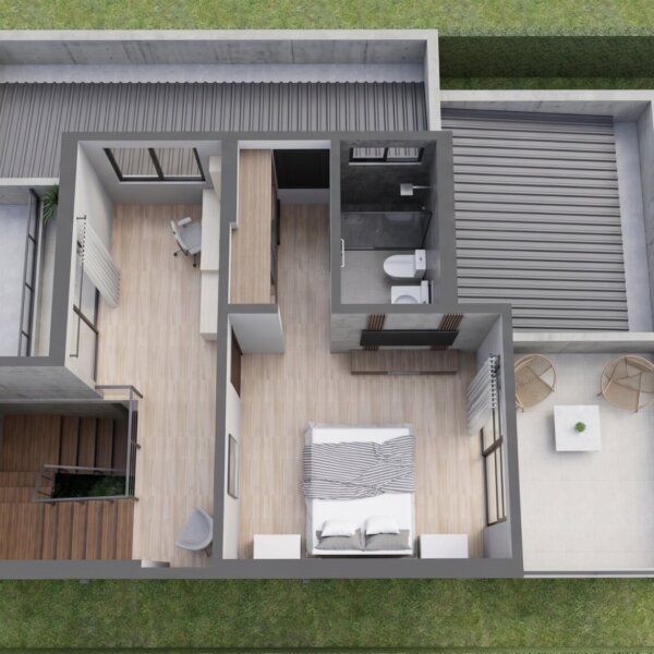 Render planta segundo piso, Diseño casa moderna milu